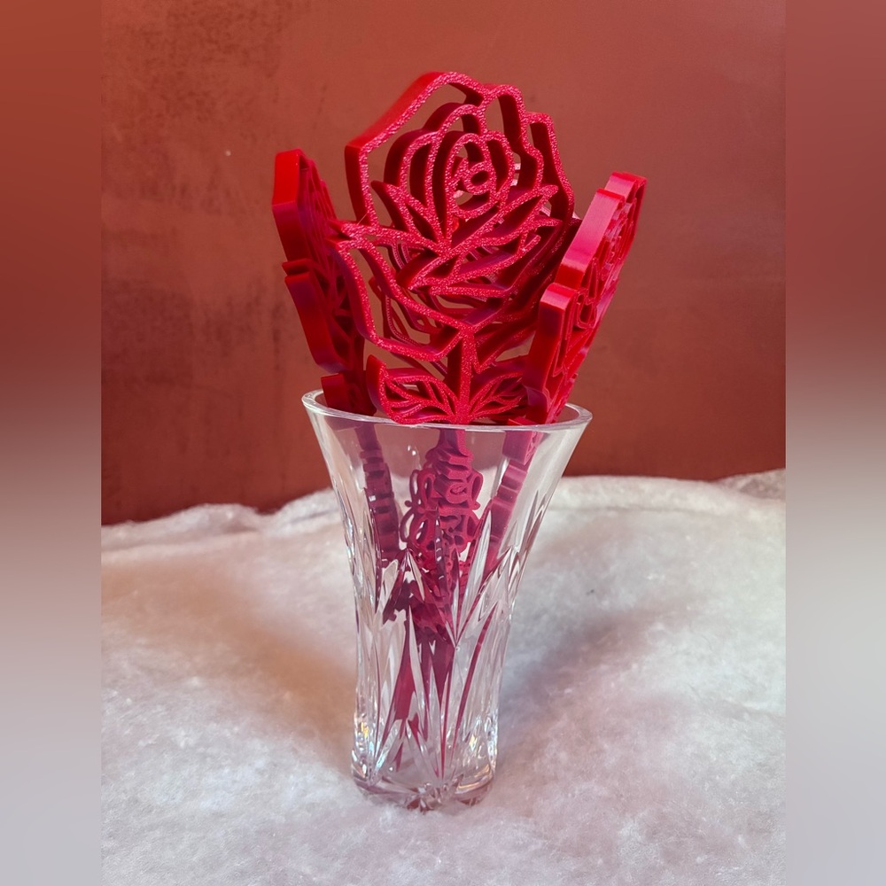 3D Printed Red “I Love You” Roses  Valentine’s Day, Set of 10 Vase Not Included